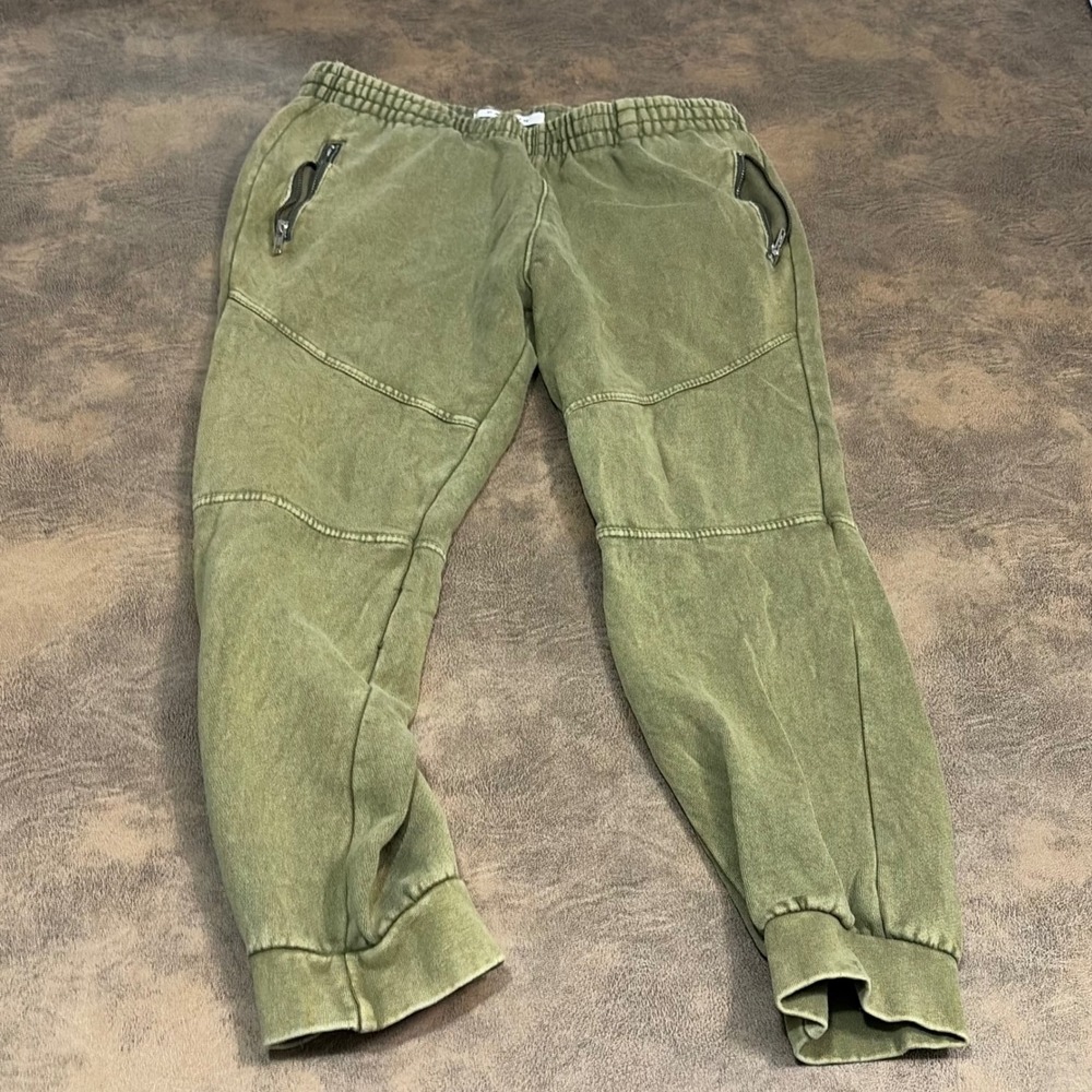 PacSun Jogger Pants Mens M Olive Green Zipper Pockets Moto Paneled Sweatpants